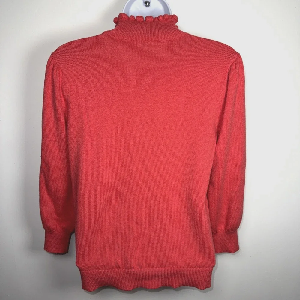 ANN TAYLOR Coral Pink Ruffled Turtleneck Sweater Puff Sleeves Sz S‎ Women Office